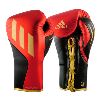 Rękawice bokserskie wiązane Adidas SPEED TILT 750 czerwono czarno złote
